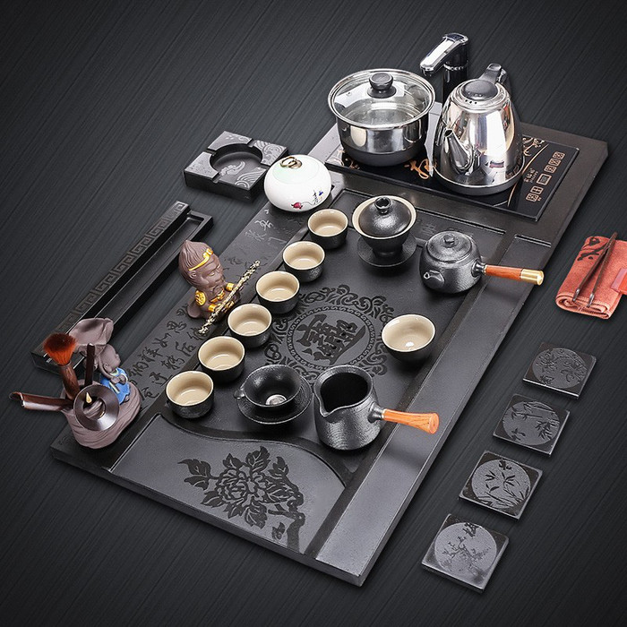 廠家直銷烏金石茶盤(pán)套裝 四合一設(shè)計(jì)帶電磁爐，家用茶臺(tái)定制新選擇